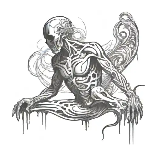 white stick figure surrounded by black shading  tattoo design idea