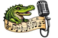 street sign project st, alligator,318 flur de lis full back piece with music notes and microphone  tattoo design idea