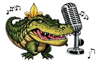 street sign project st, alligator,318 flur de lis full back piece with music notes and microphone  tattoo design idea