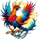 colourful phoenix with broken chains and a ball of light tattoo design idea