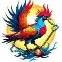colourful phoenix with broken chains and a ball of light tattoo design idea