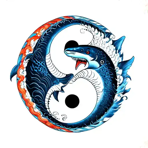 hammer head shark and dolphin yin yang tattoo design idea