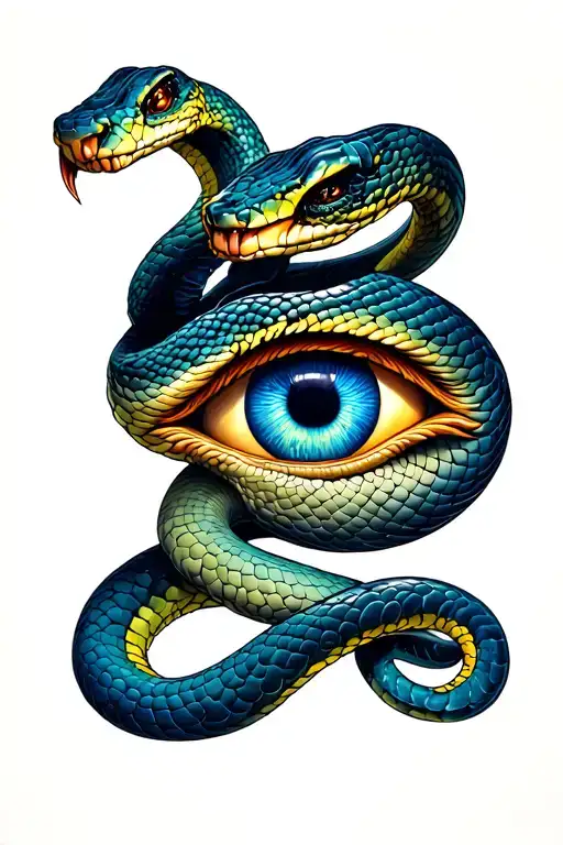snake evil eye surrounded tattoo design idea