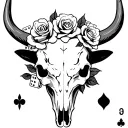 bull skull with roses with aces cards and  dice  tattoo design idea