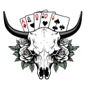 bull skull with roses with aces cards and  dice  tattoo design idea