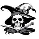 magician and skull tattoo design idea