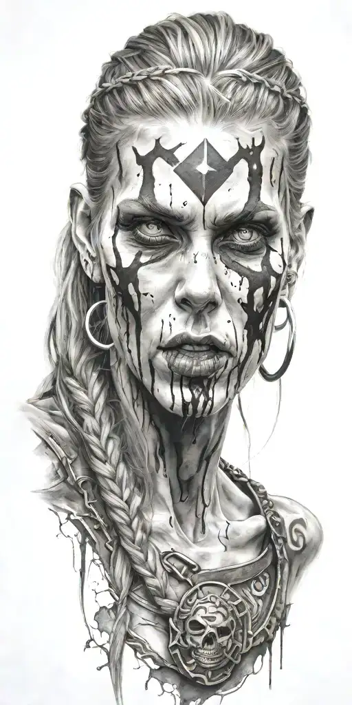 viking zombie girl all bloody tattoo design idea