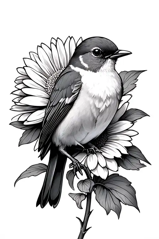 robin on chrysanthemum tattoo design idea