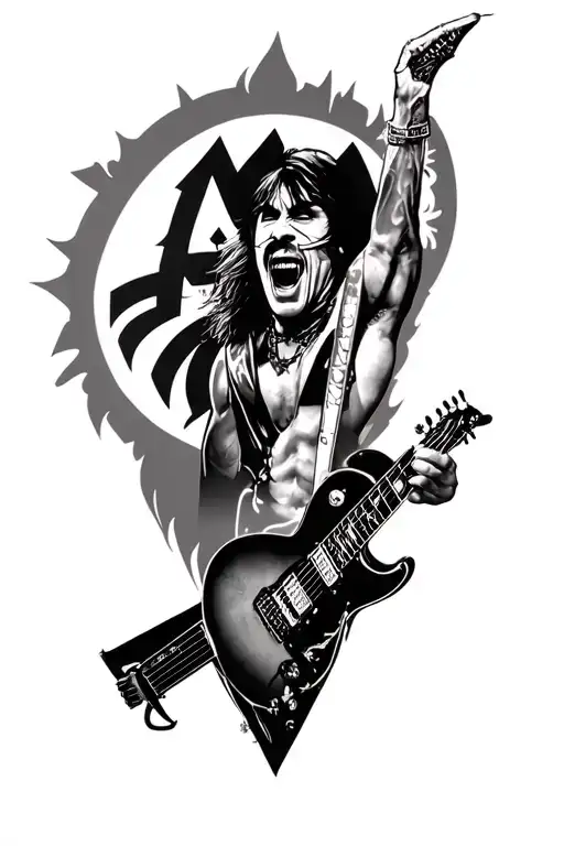 tattoo that references/pays homage to the famous rock bands: Red Hot Chilli Peppers, ACDC, kiss, pearl jam, Bon Jovi, gu tattoo design idea