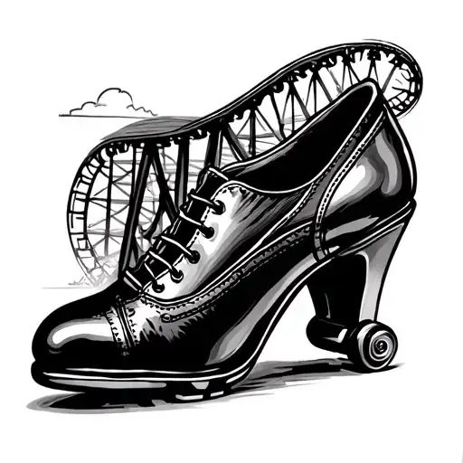 Combine a ballroom dance shoe and a roller coaster. The tattoo should be small on the leg, about 10x10cm. ame tattoo design idea