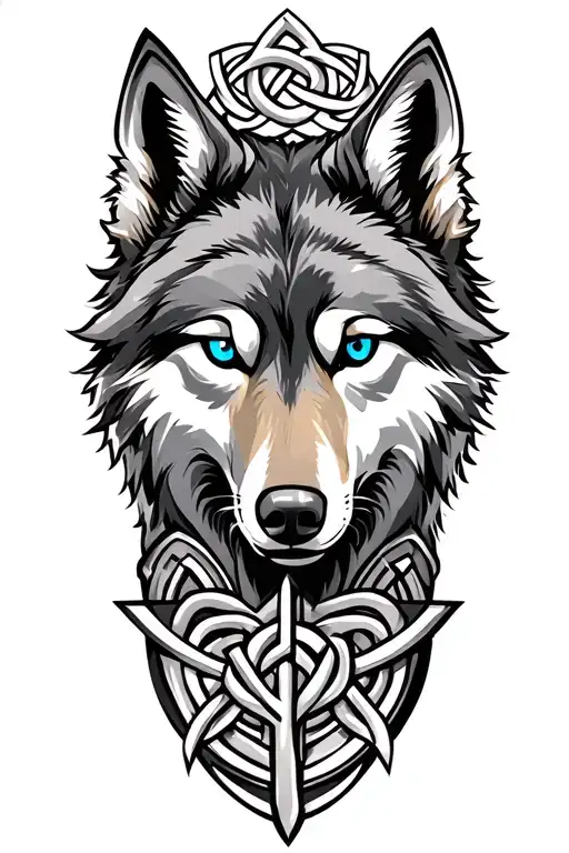 wolf with blue eyes on armor tattoo design featuring Celtic trinity knot  tattoo design idea