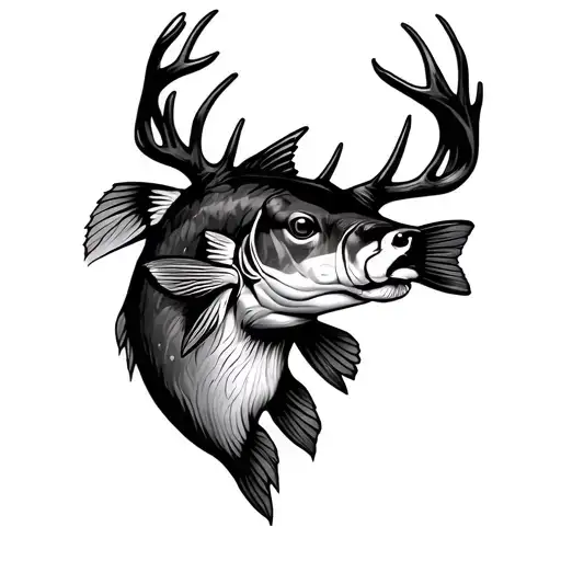 deer bass fish tattoo design idea