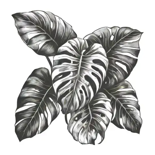 half monstera leaves containing freehand inspired nature tattoo design idea