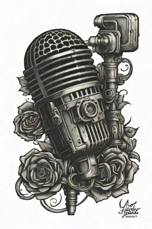 old school microphone tattoo design idea