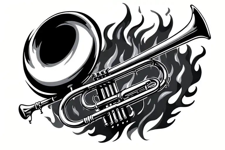 Trombone with Fire inside tattoo design idea