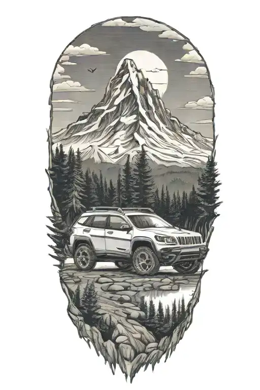 mount hood landscape jeep cherokee tattoo design idea