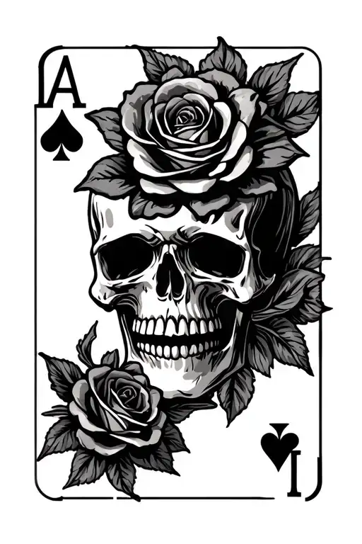 skull roses ace playing card tattoo design idea