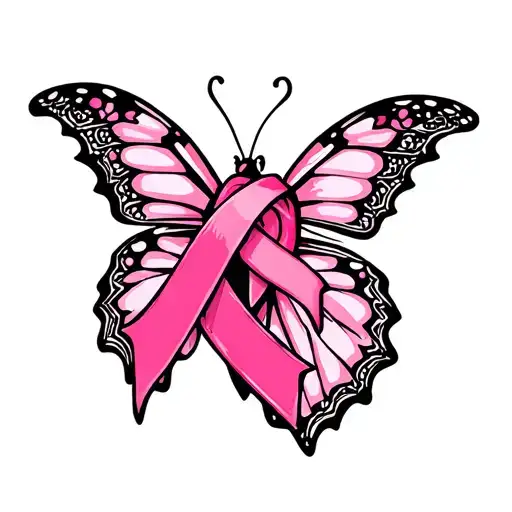 sissy @ heart butterfly pink ribbon tattoo design idea