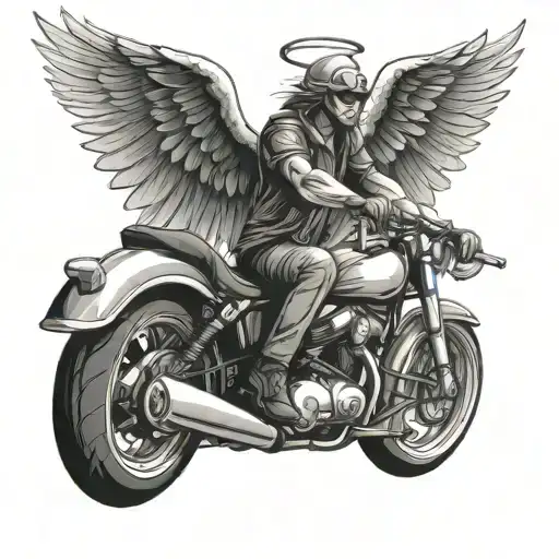 biker with angel wings tattoo design idea