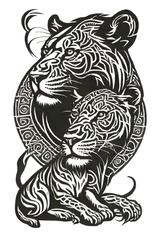 lioness and cub tattoo design idea