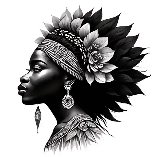African goddess surrounded tattoo design idea