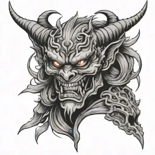 sketch on the throat symmetrically in the style of Japanese demons tattoo design idea