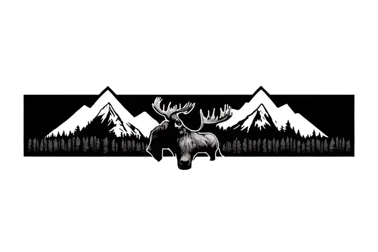 moose and montains tattoo design idea