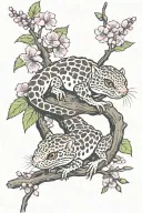 two leopard geckos on a branch with cherry blossoms at each end tattoo design idea