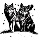 moon stars male wolf female wolf two cubs forest tattoo design idea