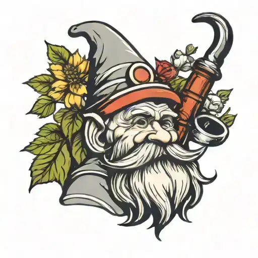 garden gnome with pipe tattoo design idea