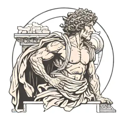 the greek god atlas wearing a toga that references mental health tattoo design idea