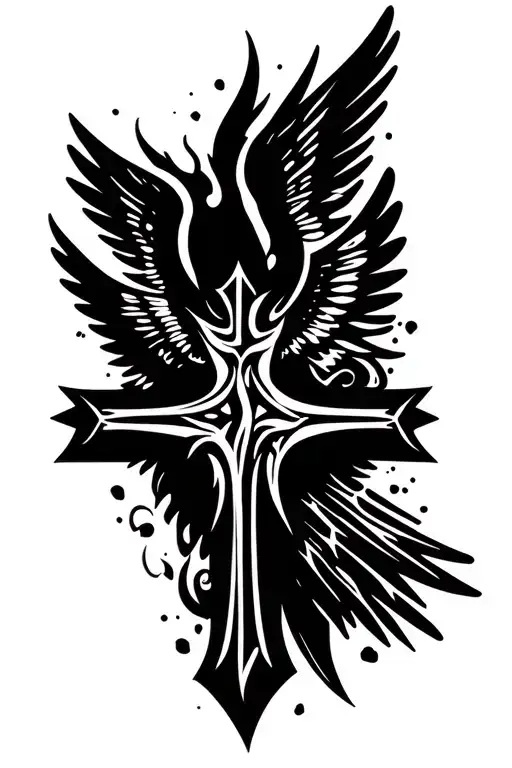 Gangsta cross with angel tattoo design idea