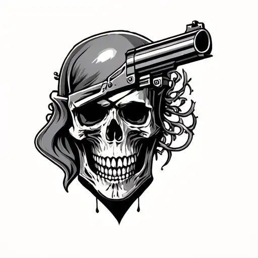 momento mori skull gun and revan tattoo design idea