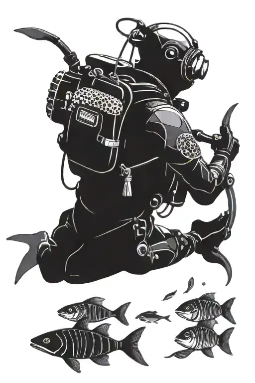 scuba diver with fishes in the ocean  tattoo design idea