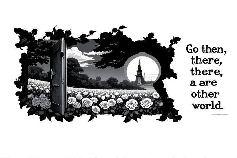 "Go then, there are other world" A door the shape of a Keyhole revealing within a field of hundreds (many) roses.  In the distance a tall dark tower tattoo design idea