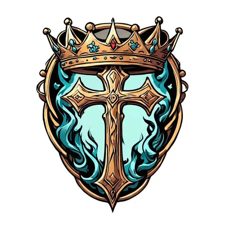 crown on cross crusade tattoo design idea