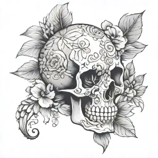 Floral Skull tattoo design idea