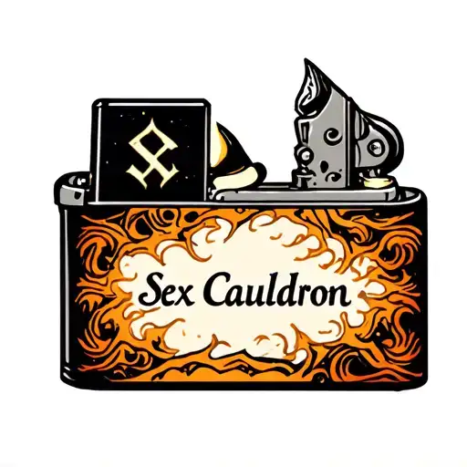 BIC lighter that says "Sex Cauldron" tattoo design idea