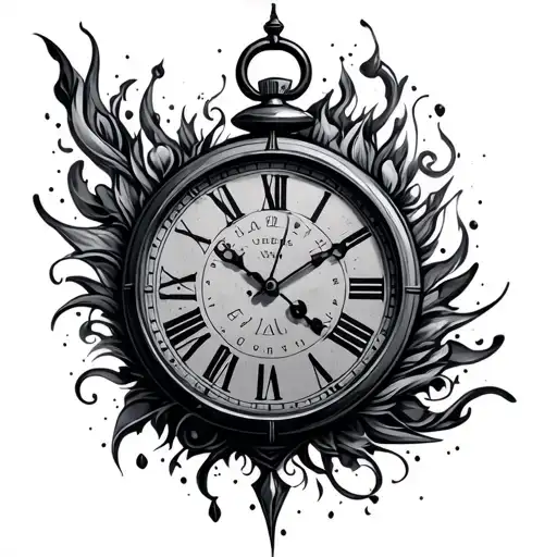 men's clock embedded tattoo design idea