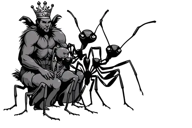 royal ant family sitting around the king sitting tattoo design idea