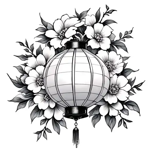 chinese lantern wrapped in flowers tattoo design idea