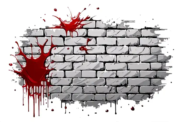 brick wall covered in blood and gunshot wound tattoo design idea