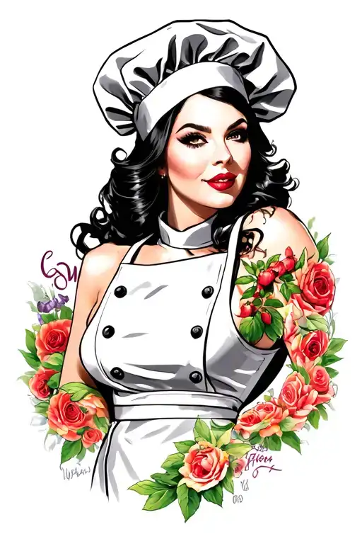 sexy chef pin-up girl tattoo design idea
