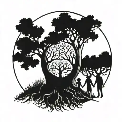 Tree with family holding hands tattoo design idea