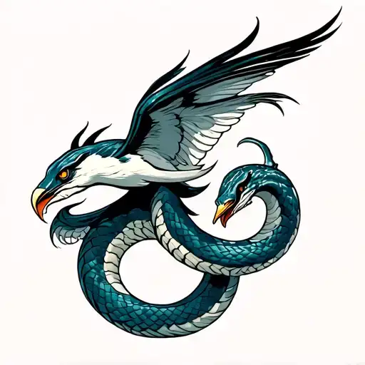 white snake bird flying tattoo design idea