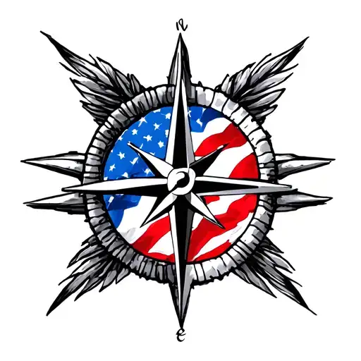 A tattoo design of a compass rose with the American flag colors, symbolizing loyalty and patriotism tattoo design idea