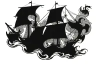 vinking ship burning tattoo design idea