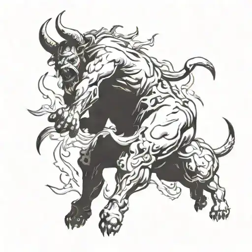 minotaur falling tattoo design idea