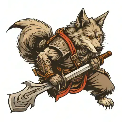 wolf warrior wielding a sword tattoo design idea