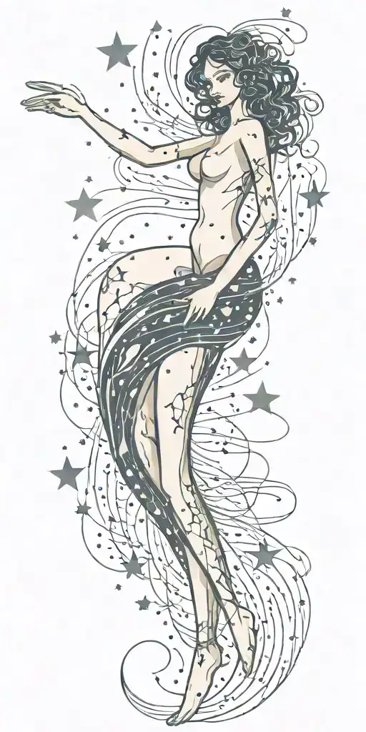 slutty sexy stars swooshing line galaxy  storm tattoo design idea
